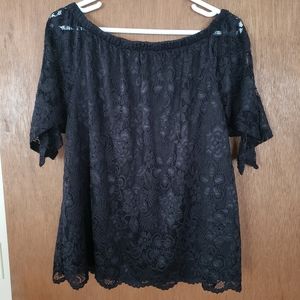 Lace overlay tie sleeve top